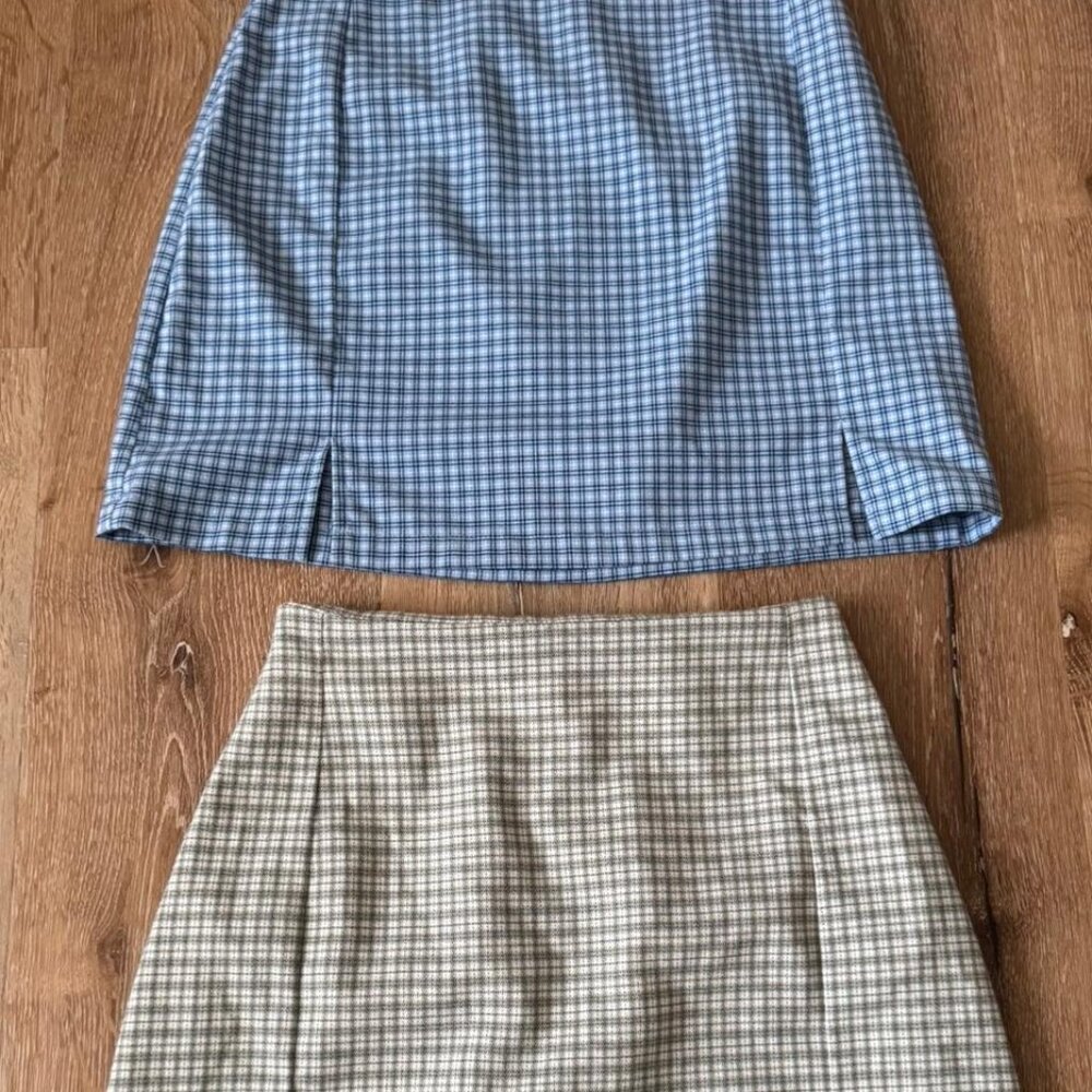Brandy Melville Womens Light Blue & Olive Green Plaid Skirt Set Size OS‎
